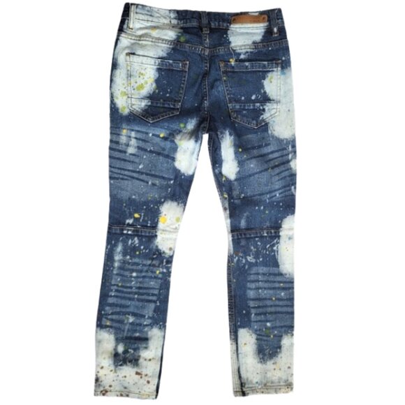 EVOLUTION IN DESIGN Blue Distressed Denim Bleached Paint Splatter Jeans Boys 14 - Picture 2 of 6